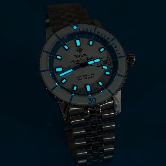 Rare Zodiac Sea Wolf Z09291 Super Sea Wolf Automatic Men's Watch - White & Blue - Picture 4 of 7